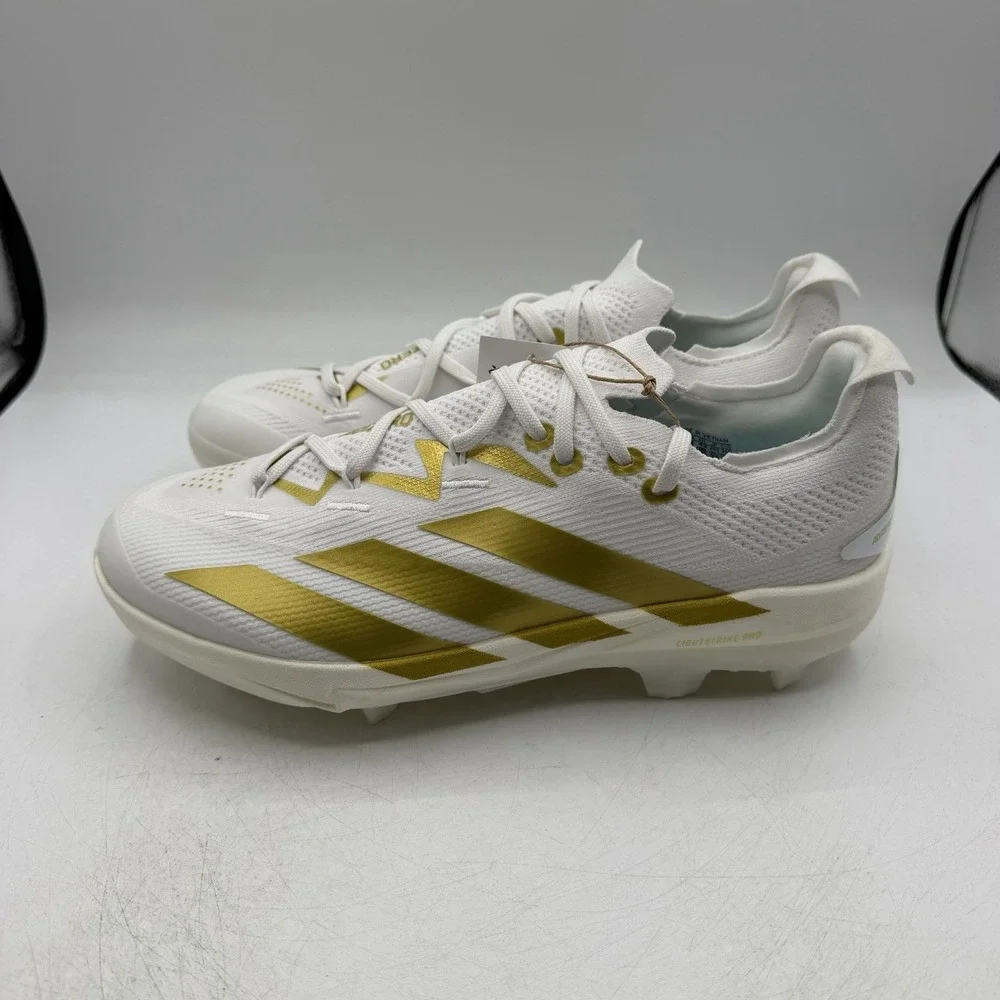 Adidas Electric+ 2 TPU Baseball Cleats Mens Sz 8.5 White/Gold Shoes JI1477 NWT